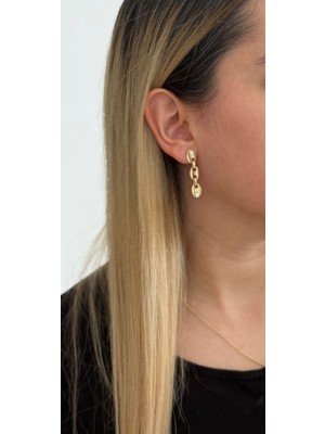 Zayora Aksesuar Gold Renk Taş Detaylı Zincir Form Sallantılı Küpe