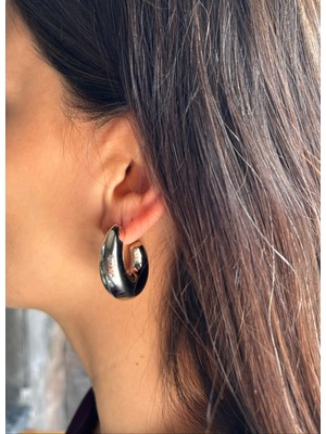 Nunu Takı Gümüş Ay Halka Küpe