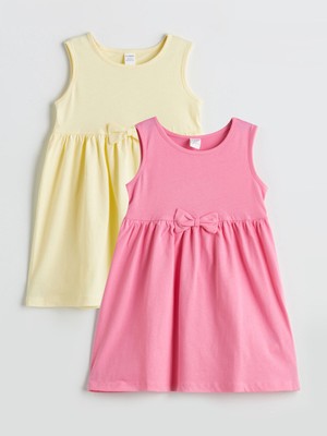 Lc Waikiki Yeni Sezon Kurdele Detaylı Kız Çocuk Penye Elbise 2'li