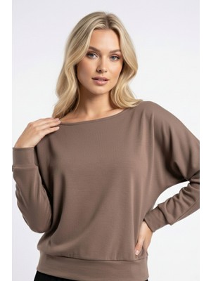 Abay Butik Kadın Kayık Yaka Yarasa Kol Düşük Omuz Yumuşak Modal Kumaş Bluz