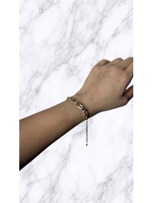 Zayora Aksesuar Gold Renk Taş Detaylı Oval Halkalı Zincir Bileklik