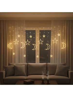 Timion Ay ve Yıldız Figürlü Kumandalı 12 Sarkıtlı 120 LED Dekor Işık – Dekoratif Ortam ve Masaüstü Aydınlatması (5148)