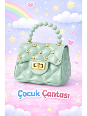 Selvira Kız Çocuk Mini Silikon Çanta – Taşlı, Zincir Askılı, Boncuk Saplı, Kilitli El ve Omuz Çantası