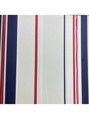 AYZUN Lacivert Kırmızı Beyaz Bej Çizgili Desenli Duvar Kağıdı 2