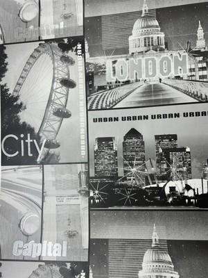 AYZUN Siyah Beyaz Gümüş Simli Mimari Desen Duvar Kağıdı