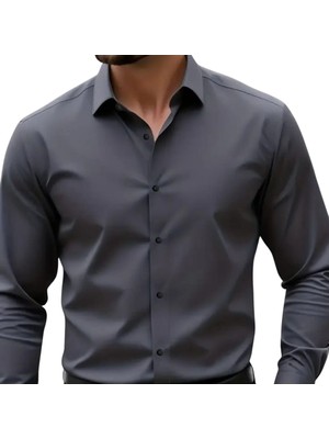 Vahik Antrasit Pamuklu Saten Fit Kesim Gömlek