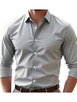 Vahik A Gri Pamuklu Saten Fit Kesim Gömlek