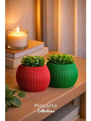 Mosarte Ribbed Modern Yivli Yuvarlak Tasarım Vazo / Dekoratif Obje 2'li Set