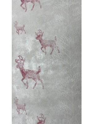 AYZUN Bordo Geyik Desenli Gri Duvar Kağıdı 3003