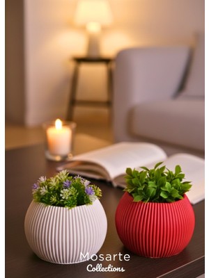 Mosarte Ribbed Modern Yivli Yuvarlak Tasarım Vazo / Dekoratif Obje 2'li Set