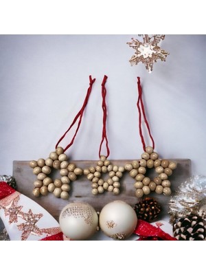 SSCglow Dekoratif Ahşap Boncuklu 3 Lü Set Yıldız Mutfak Salon Balkon Çocuk Bebek Odası Duvar Süsü Kapı Süsü