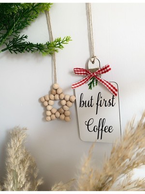 SSCglow Kahve Köşesi Süsü Iskandinav Tarzı Mutfak Dolap Dekorasyon & Ahşap Yıldız 2'li Set