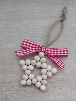 SSCglow Dekoratif 5'köşeli Ahşap Boncuklu Yıldız, Kapı Duvar Mutfak Bebek Odası Bohem Süs