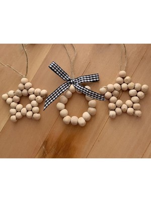 SSCglow Dekoratif 3'lü Ahşap Boncuklu Yıldız, Kapı Duvar Mutfak Bebek Odası Bohem Süs