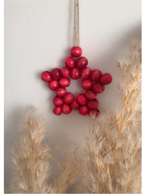 SSCglow Dekoratif Ahşap Boncuklu Yıldız, Kapı Duvar Mutfak Bebek Odası  Süs Kırmızı Siyah