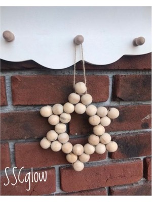 SSCglow Dekoratif Ahşap Boncuklu Büyük Boy 6 Köşeli Yıldız