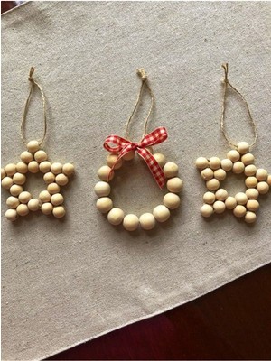 SSCglow Dekoratif Ahşap Boncuklu Yıldız Set 3’lü, Kapı Duvar Mutfak Bebek Odası Bohem Süs