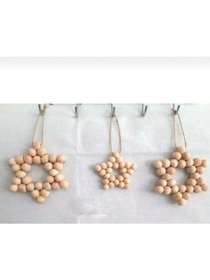 SSCglow Dekoratif Ahşap Boncuklu Yıldız 3'lü, Kapı Duvar Mutfak Bebek Odası Süsü