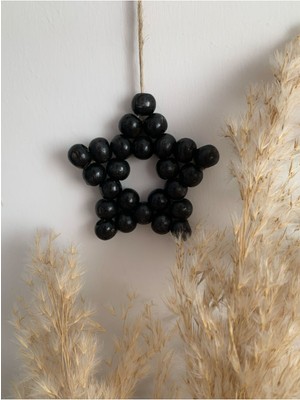 SSCglow Dekoratif Ahşap Boncuklu Yıldız, Kapı Duvar Mutfak Bebek Odası  Süs Kırmızı Siyah