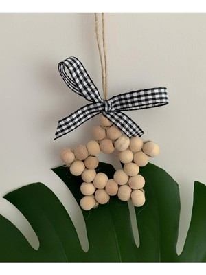 SSCglow Dekoratif 5'köşeli Ahşap Boncuklu Yıldız, Kapı Duvar Mutfak Bebek Odası Bohem Süs