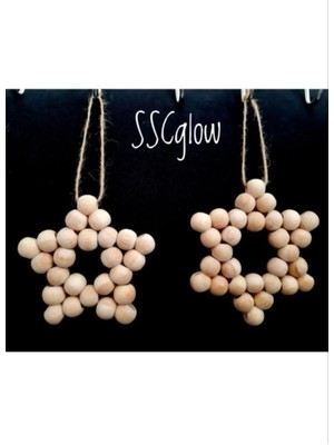 SSCglow Dekoratif Ahşap Boncuklu Yıldız 2'li Set Büyük Boy, Kapı Duvar Mutfak Bebek Odası Süsü