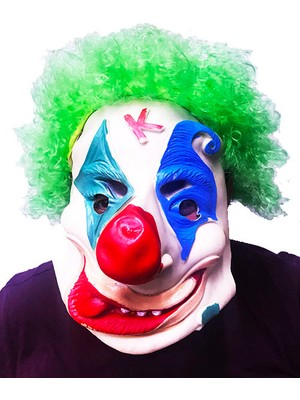 Vanch Yeşil Renk Afro Bonus Peruklu Palyaço Lateks Et Maske (5264)