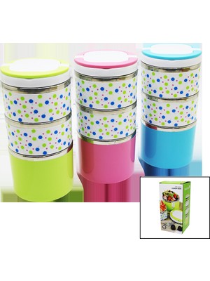 Vanch Çiçekli 3lü Sefer Tası - Saklama Kabı Renkli 1.26LT (5264)