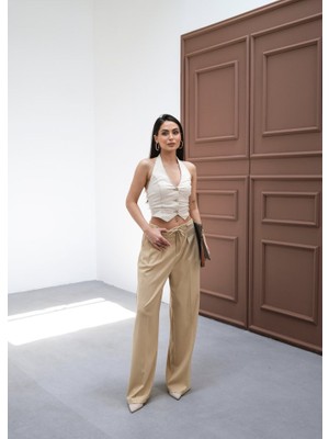 Beli̇ Lasti̇k ve Bağcikli Geni̇ş Paça Pantolon