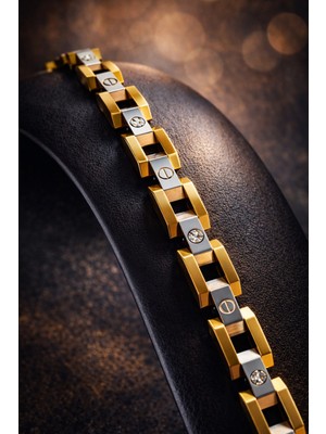 Erkek Sarı Renk Zirkon Taşlı 316 L Çelik Bileklik – Modern Tasarım ve Dayanıklı - Sevgiliye Hediye