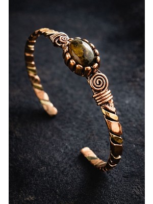 Kadın Bakır Bileklik Taşlı Zarif Kelepçe Bilezik