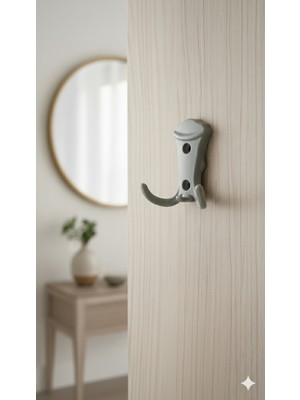 Seçilir 5 Adet Plastik Gri Renk Askılık Kancası - 7 cm Portatif Düzenleyici Kanca Seti