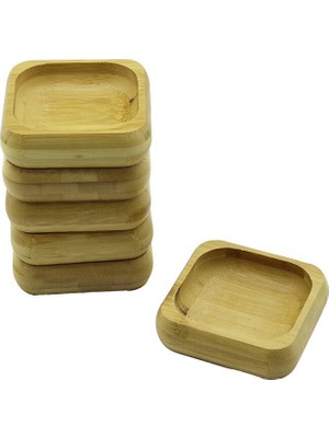 Vanch 6 Adet 9X9CM Kare Ahşap Bambu Çerezlik - Lokumluk Kase Derinlik: 1.8cm (5264)
