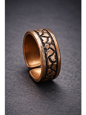 Erkek Bakır Yüzük Üstü Desenli Otanik Model Ayarlanabilir Erkek Yüzük