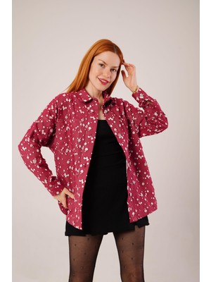 Eskitme Görünümlü Denim Bordo Gömlek