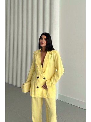 Modal 4 Düğme Astarsız Ceket - Pantolon Takım - Sarı