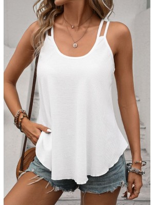 Kadın Çift Askılı Kare Yaka Waffle Bluz