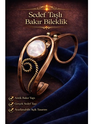 Kadın Bakır Bileklik Doğal Taşlı Otantik Model Bilezik Her Bileğe Uygun