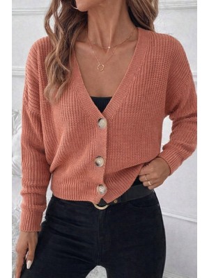 Kadın Uzun Kollu Düğme Detay Triko Bluz