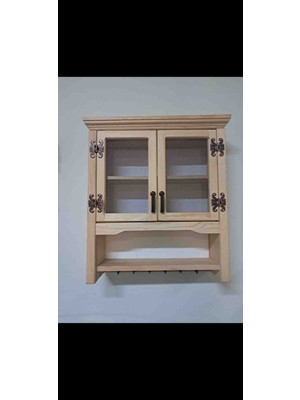 Çam Ağacı Retro Telli Terek - Kahve Köşesi & Mutfak Rafı (50X60X14 Cm)