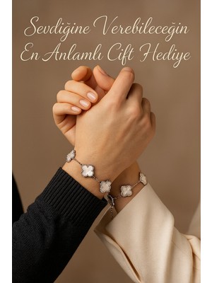 Erkek Kadın Çift Bilekliği Taşlı Royal Pearl Petal Model Çelik Bileklik