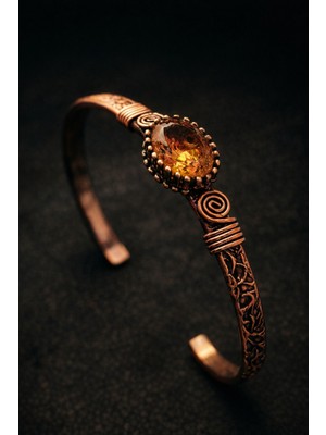 Kadın Bakır Bileklik Zultanit Taşlı Oval Model Kelepçe Bilezik
