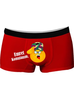 Onudabunuda Erkek Pamuklu Baskılı Boxer Emret Komutanım Desenli Kırmızı