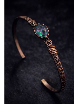 Kadın Bakır Bileklik Mistik Topaz Taşlı Ince Zarif Kelepçe Bilezik