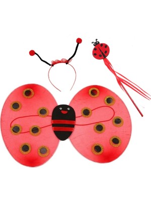 İlk El Grup Ieg™ Çocuk Gösteri Için Uğur Böceği Kanat + Taç + Asa 3 Lü Kostüm Seti