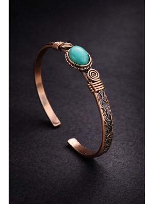 Kadın Bakır Bileklik Firuze Taşlı Kelepçe Bilezik