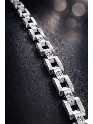 Erkek Gümüş Renk Zirkon Taşlı 316 L Çelik Bileklik – Modern Tasarım ve Dayanıklı - Sevgiliye Hediye