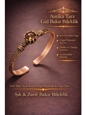 Kadın Bakır Bileklik Otantik Model Zultanit Taşlı Kelepçe Bilezik