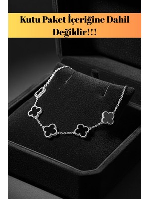 Gece Siyahı Oniks Taşlı Form Detaylı Petal Yaprak Model Erkek Çelik Bileklik