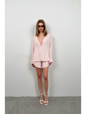 Çizgili Gömlek Şort Takım