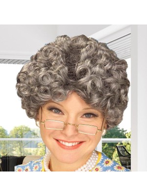 Vanch Gri Renk Kıvırcık Yaşlı Peruk Büyükanne Peruğu Astarlı Bonus (5264)